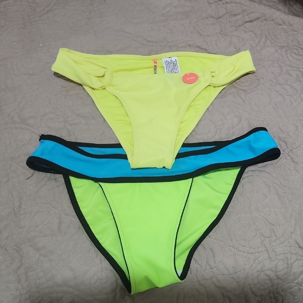 Forever 21 Kids Bikini Set - Neon Yellow and Aqua Size M